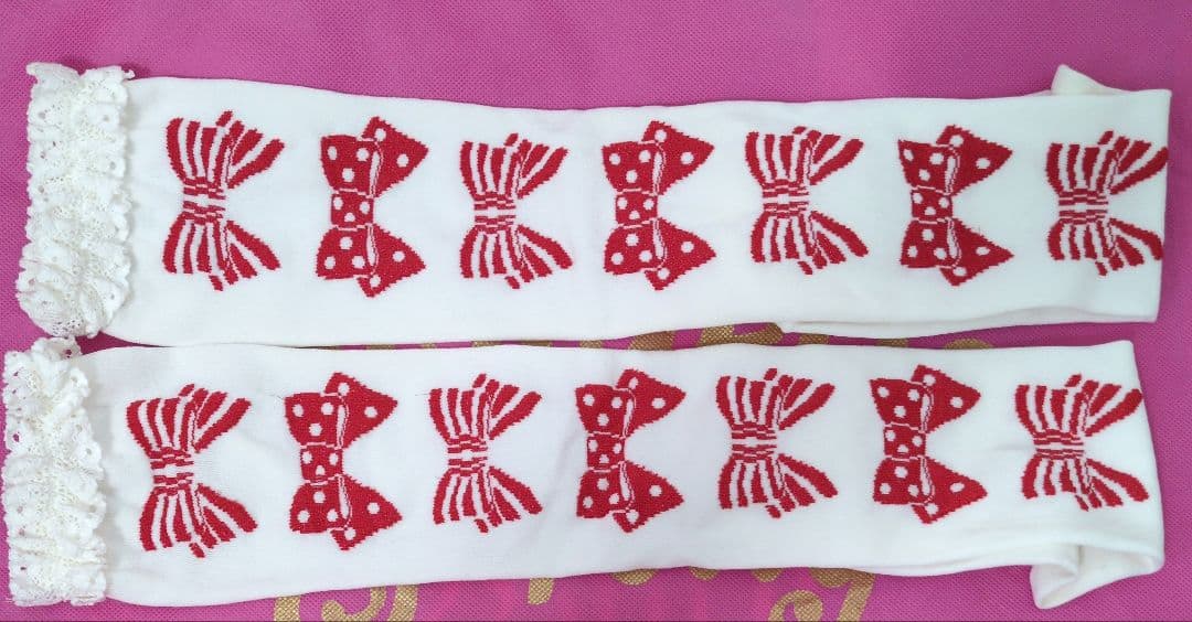 Angelic Pretty ポップリボンオーバーニー　シロ×アカラメ×シロ