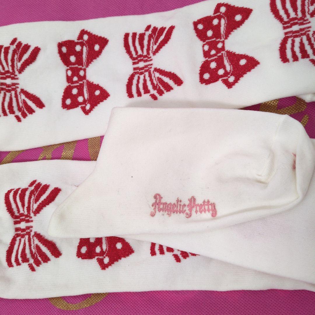 Angelic Pretty ポップリボンオーバーニー　シロ×アカラメ×シロ