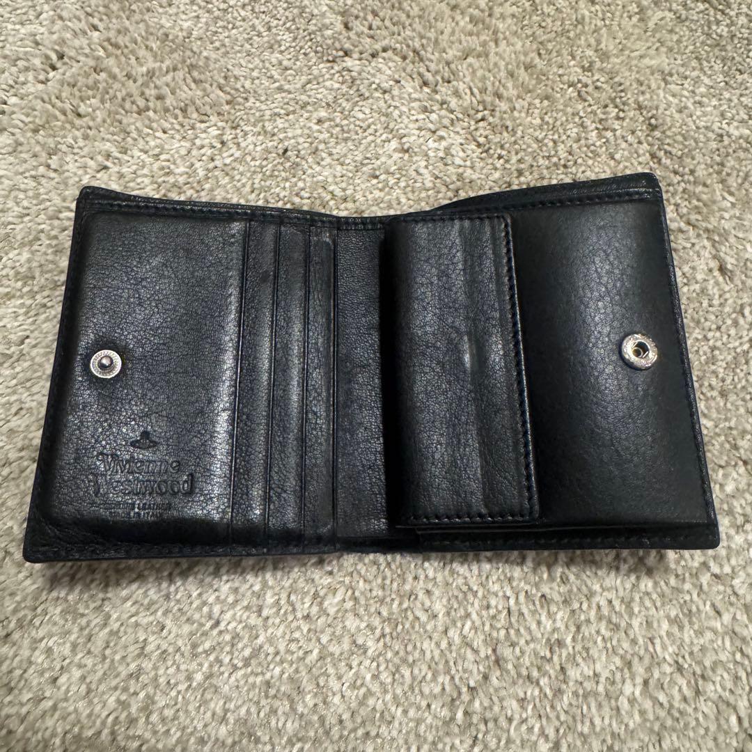 美品✨ヴィヴィアン ブラックレザー二つ折り財布
