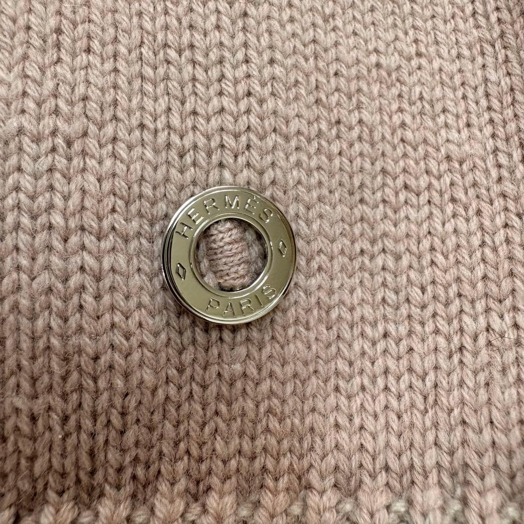 【HERMES】カシミヤ100% クルーネックニット ピンクベージュ 長袖 34