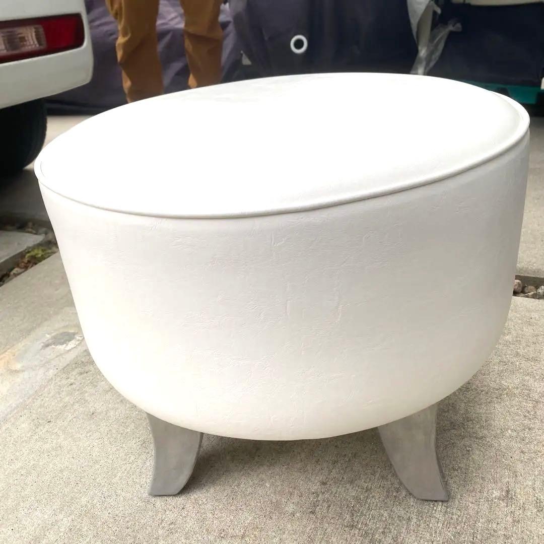 ホワイト　オーバル　オットマン　合皮　店舗　展示場　おしゃれ　モダン