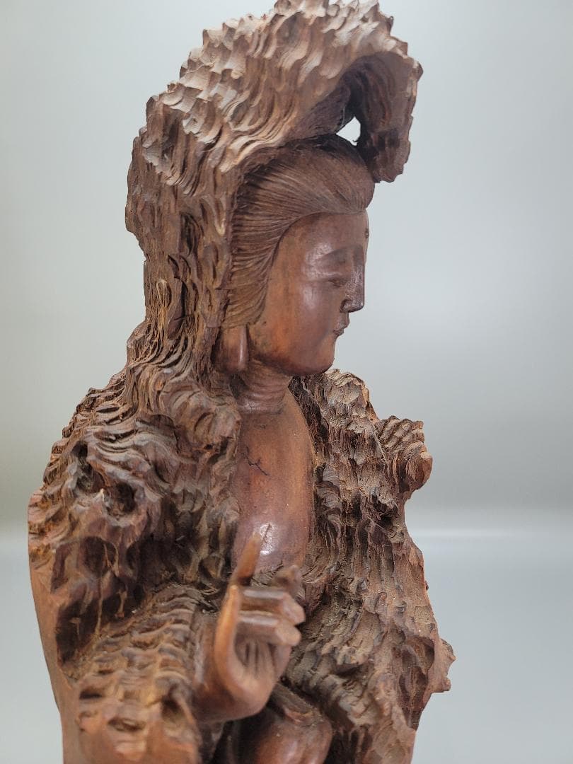 龍眼木 彫刻 観音菩薩 高62cm