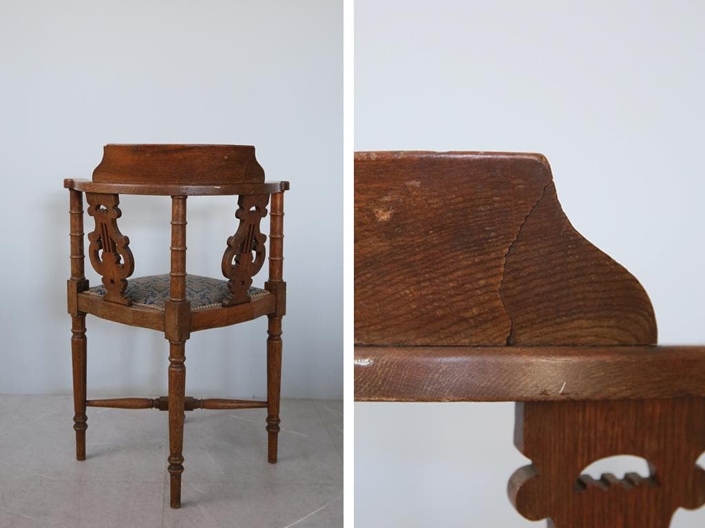 英国アンティーク木製コーナーチェア/ダイニング椅子/寝室イス(89-48)