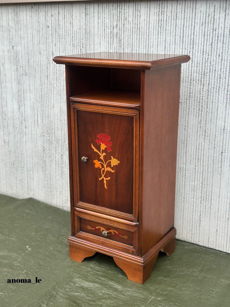 【サイドチェスト】イタリア　木製　象嵌細工　収納　引出　花台　飾り台　インテリア