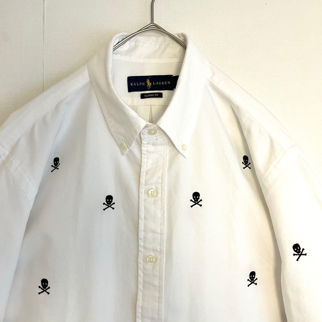 【超レア★未使用に近い】ラルフローレンスカル刺繍ボタンダウンシャツ★ホワイト白L