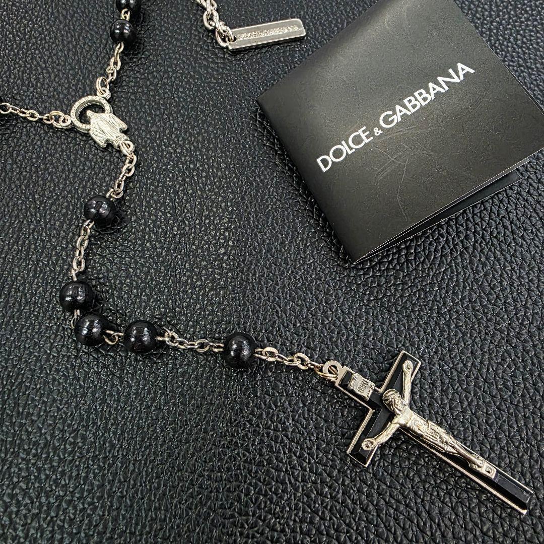 D&G ドルチェ＆ガッバーナ ロザリオ ネックレス ウッド ビーズ 黒 クロス