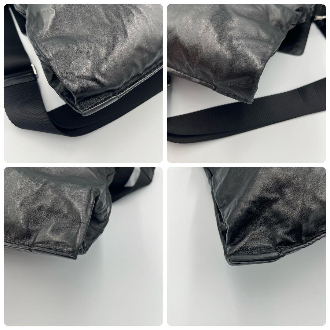 【極美品】PRADA メッセンジャーバッグ　ラムレザー　三角ロゴ　希少アイテム