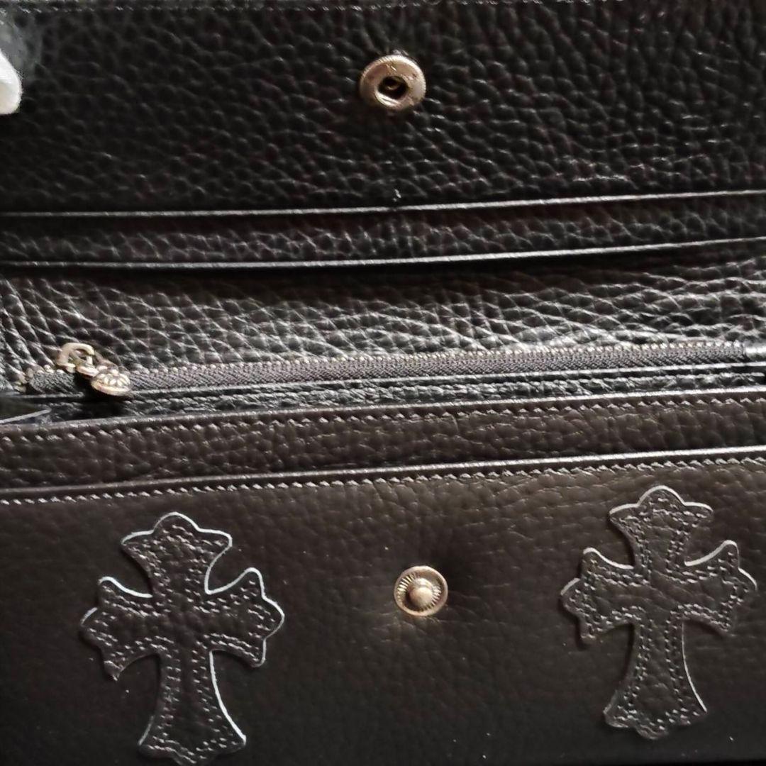 クロス十字クロスパッチロングウォレット長財布（ブラック）