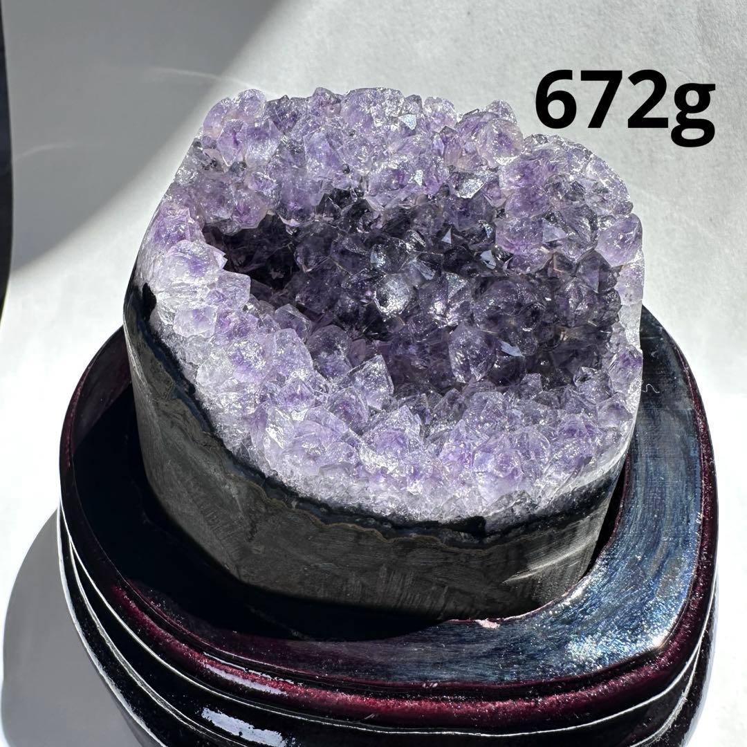 【天然石】アメジスト クラスター アメジストドーム 台座付 浄化 置物 672g