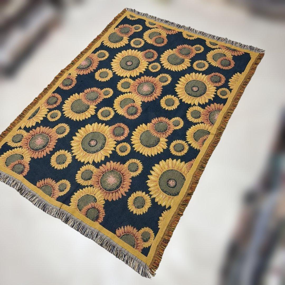 花　ひまわり　マルチカバー　ソファカバー　ヴィンテージラグ　177x125