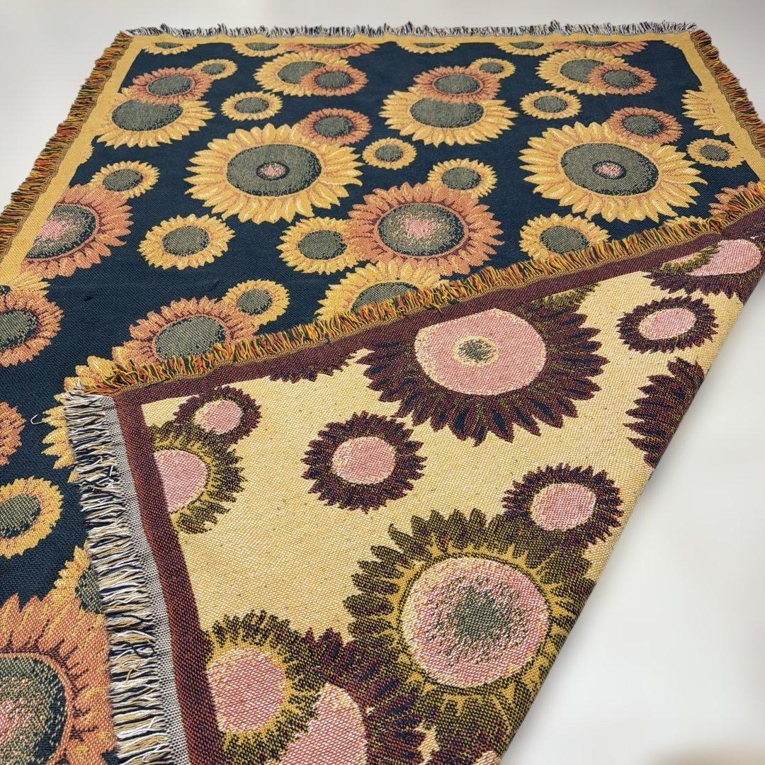 花　ひまわり　マルチカバー　ソファカバー　ヴィンテージラグ　177x125