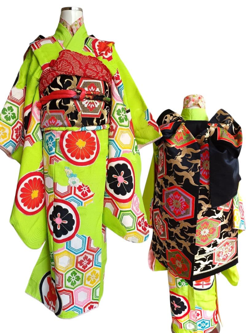 専用です☆アンティーク黄緑の着物とだらり帯セット