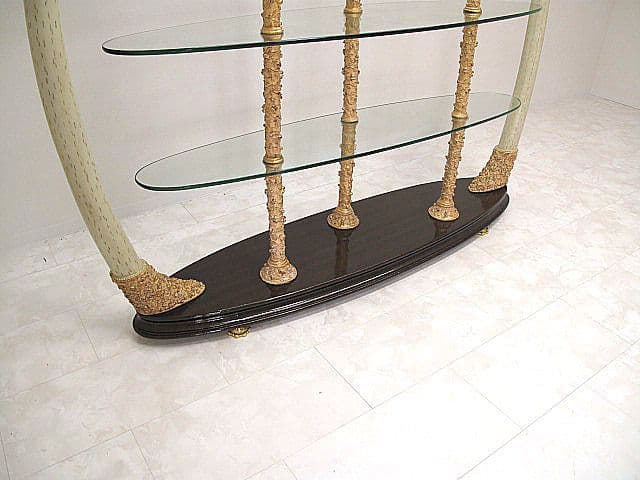 イタリア製 高級輸入家具 多段シェルフ ポリストーン×ガラス クラシック 飾り棚