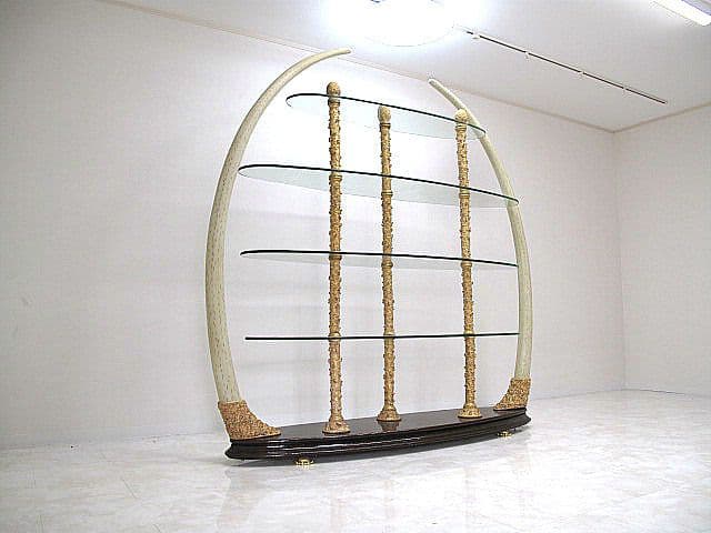 イタリア製 高級輸入家具 多段シェルフ ポリストーン×ガラス クラシック 飾り棚