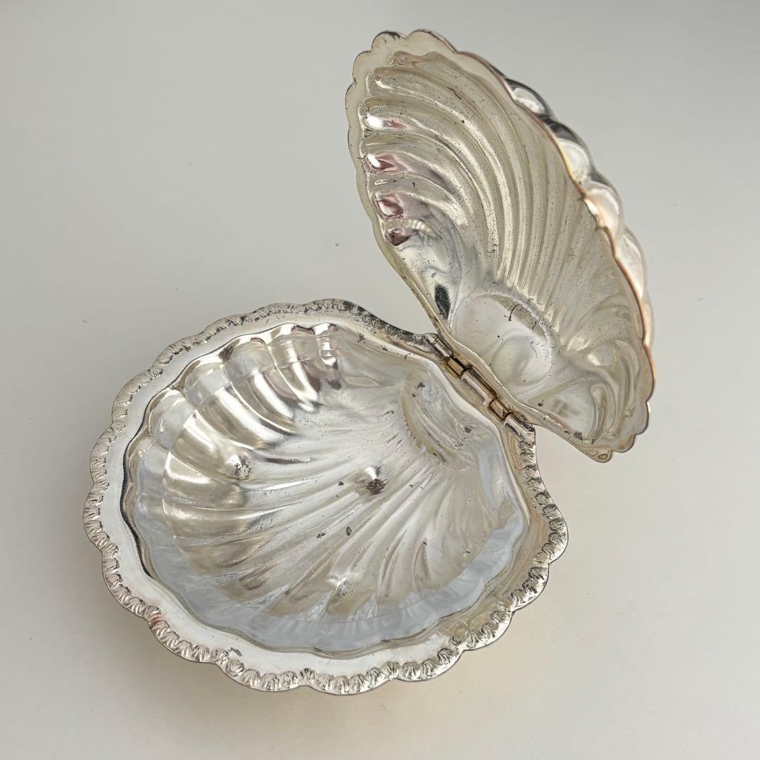 【フランス】シェル バターディッシュ ヴィンテージ ガラスプレート付き メタル