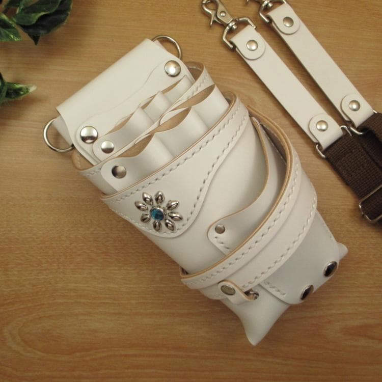 フラワースタッズ装飾　ホワイト　本革　６丁差し　SCA-235/CWA