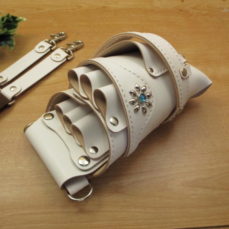 フラワースタッズ装飾　ホワイト　本革　６丁差し　SCA-235/CWA