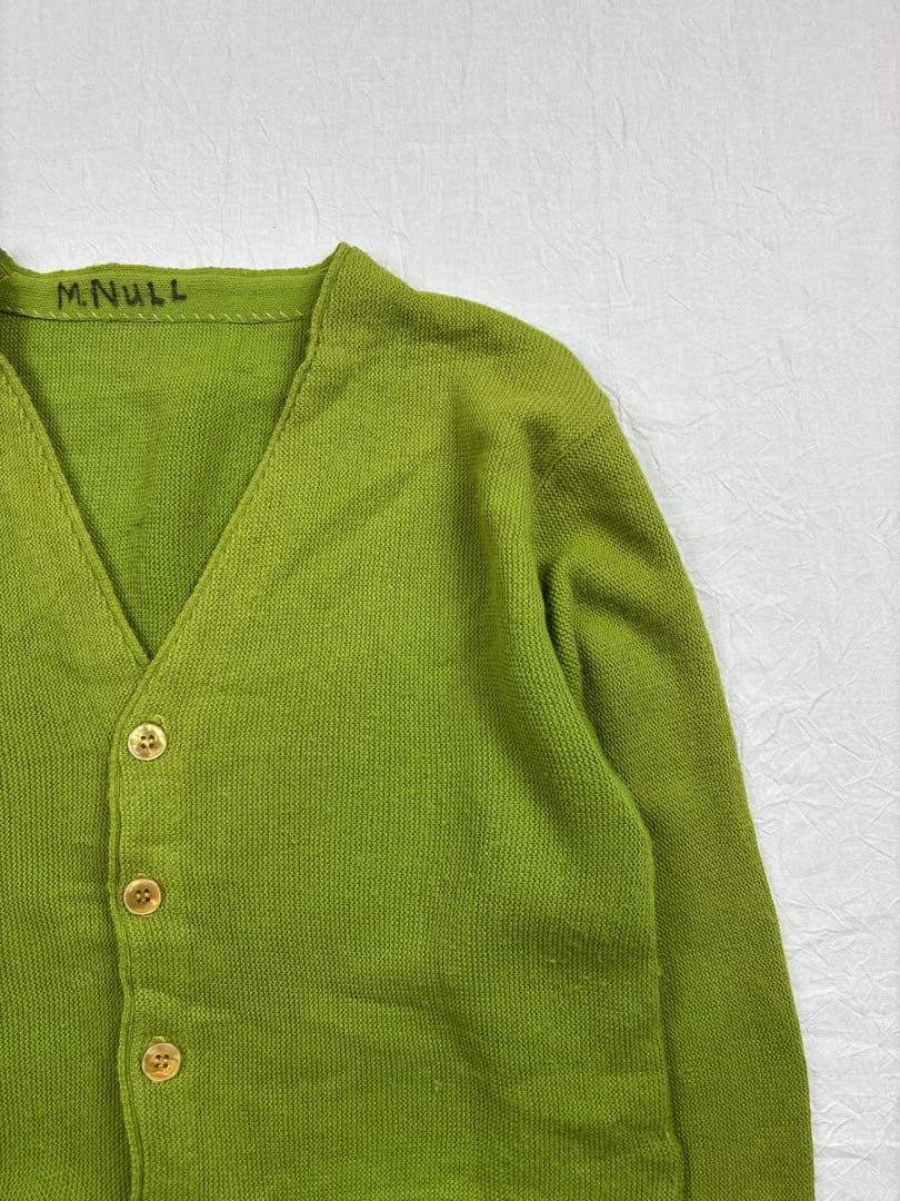 希少50s60s USAライムグリーン ウールニットカーディガン 尿素ボタン