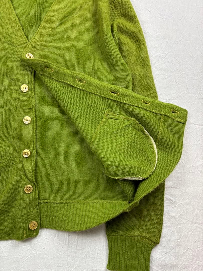 希少50s60s USAライムグリーン ウールニットカーディガン 尿素ボタン