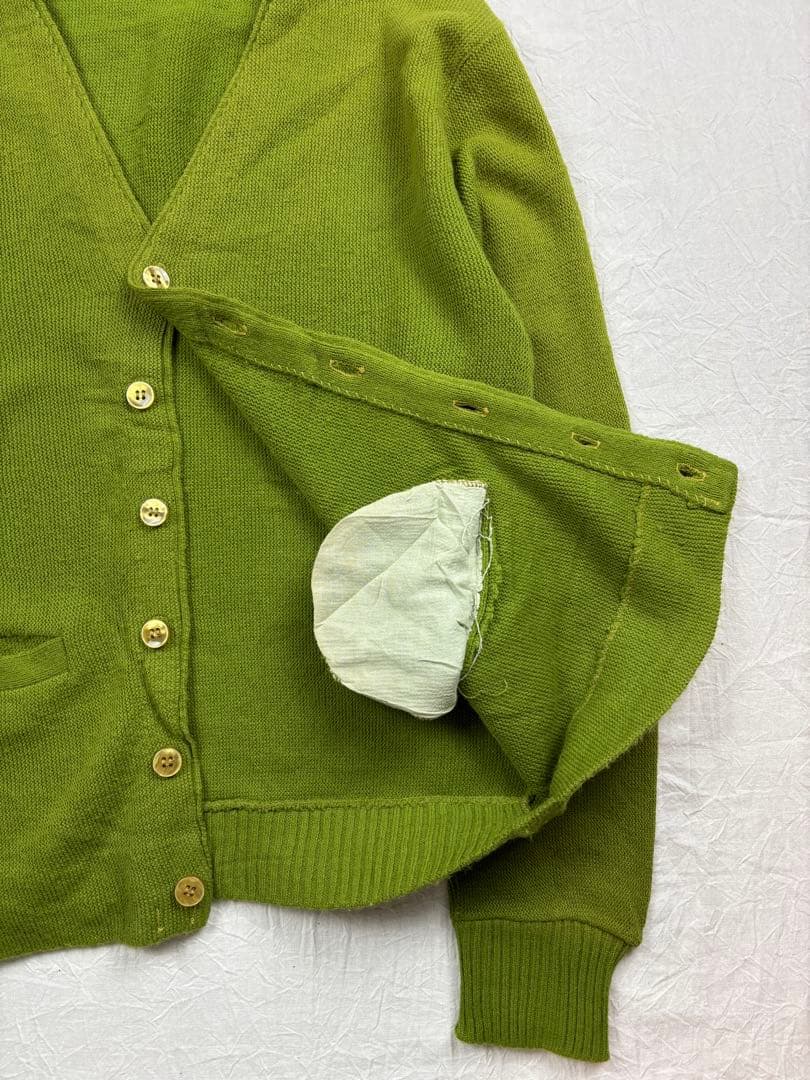 希少50s60s USAライムグリーン ウールニットカーディガン 尿素ボタン