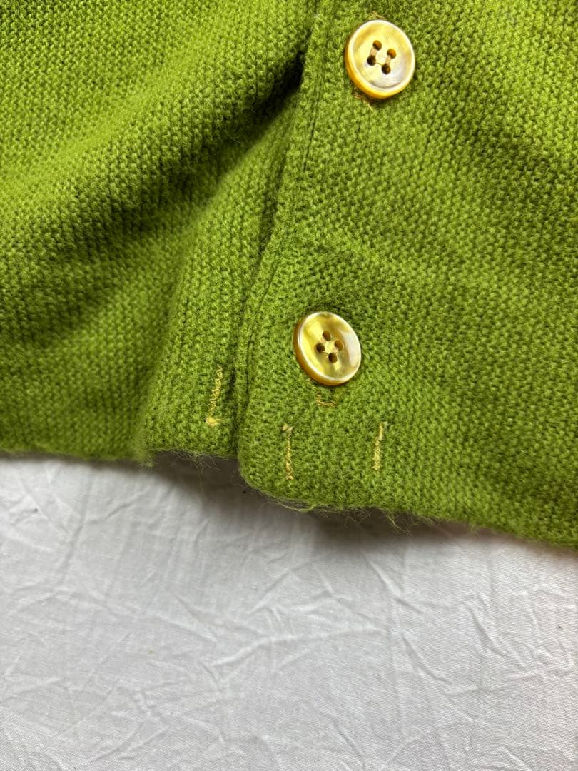 希少50s60s USAライムグリーン ウールニットカーディガン 尿素ボタン