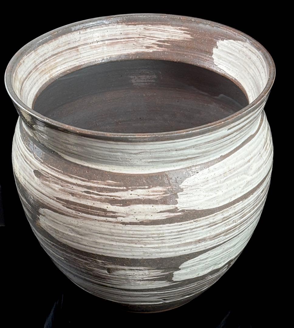 茶道具【宝寿】銘 刷毛目 水屋瓶（大）杉割蓋付 R811102