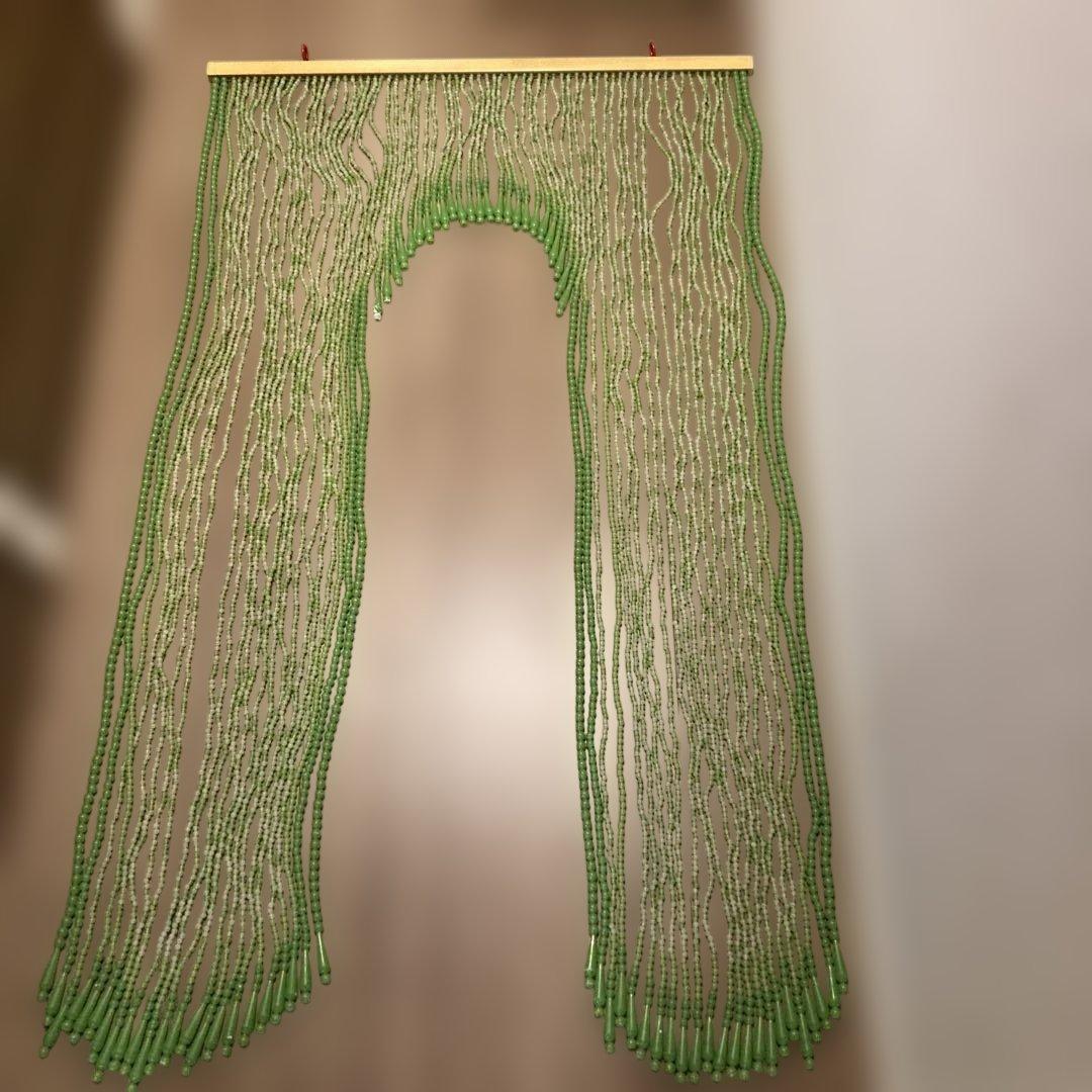 レトロポップ　長いビーズカーテン　ビーズのれん　ビーズ暖簾　グリーン/緑