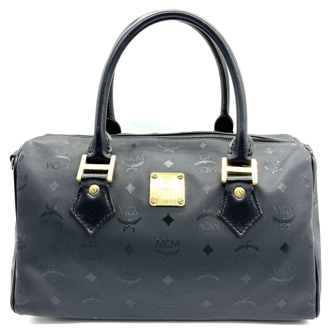 MCM エムシーエム ヴィゼトス柄 ミニボストンバッグ PVC 総柄 ブラック