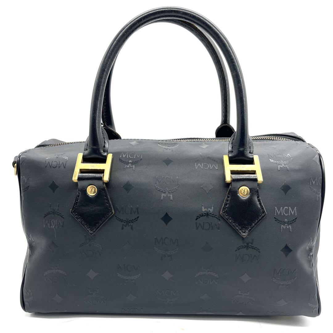 MCM エムシーエム ヴィゼトス柄 ミニボストンバッグ PVC 総柄 ブラック