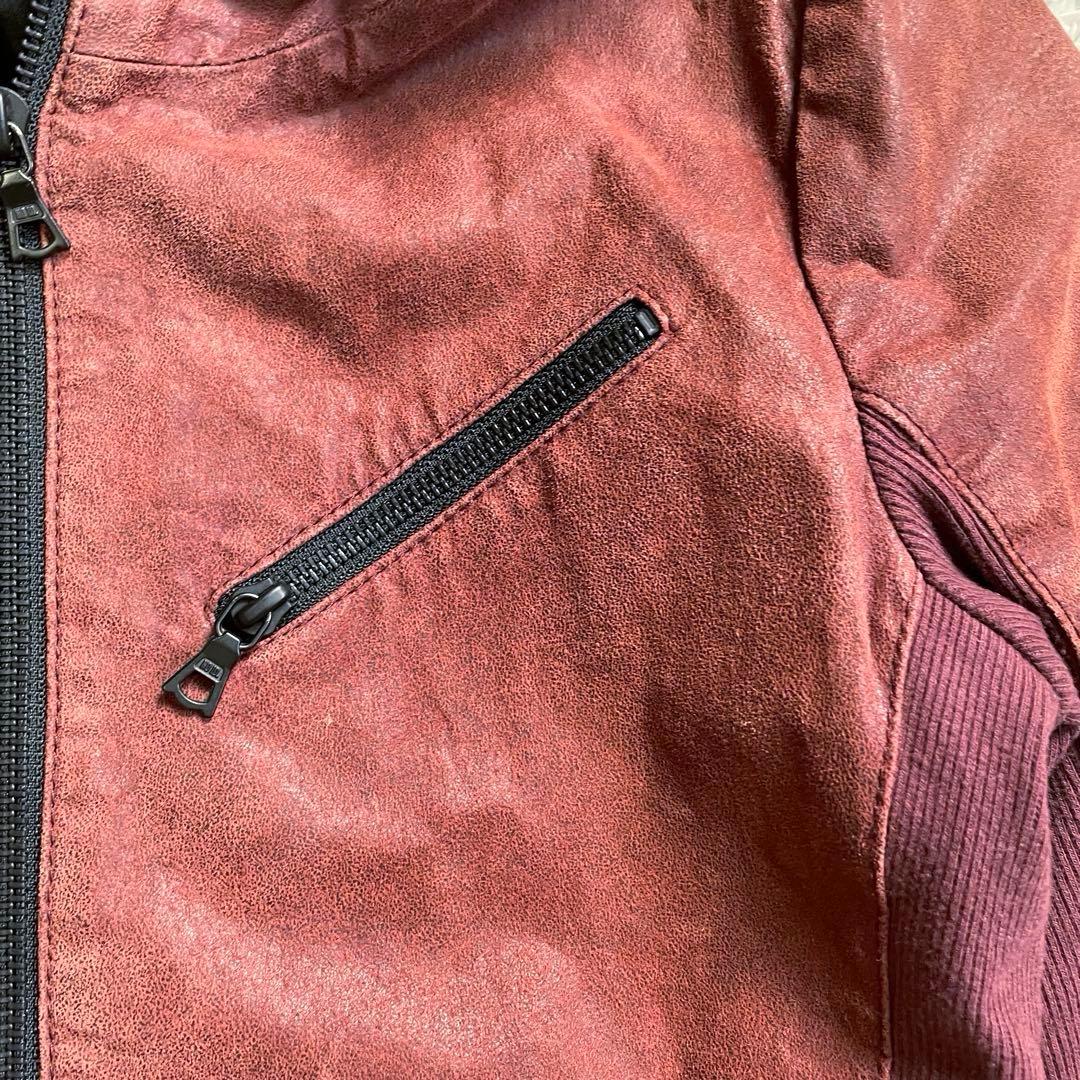 【美品】NO ID. レザージャケット　 加工 豚革 1 フード　春 レザー