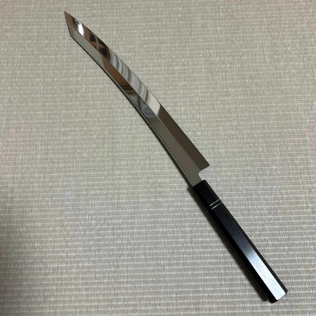 尺二　切り付け　鏡面　鬼反り　柳刃　包丁　和包丁　V金10号　本焼　黒檀八角柄