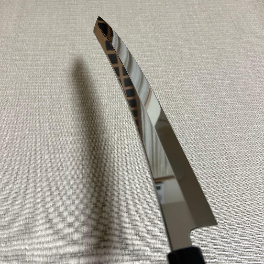 尺二　切り付け　鏡面　鬼反り　柳刃　包丁　和包丁　V金10号　本焼　黒檀八角柄