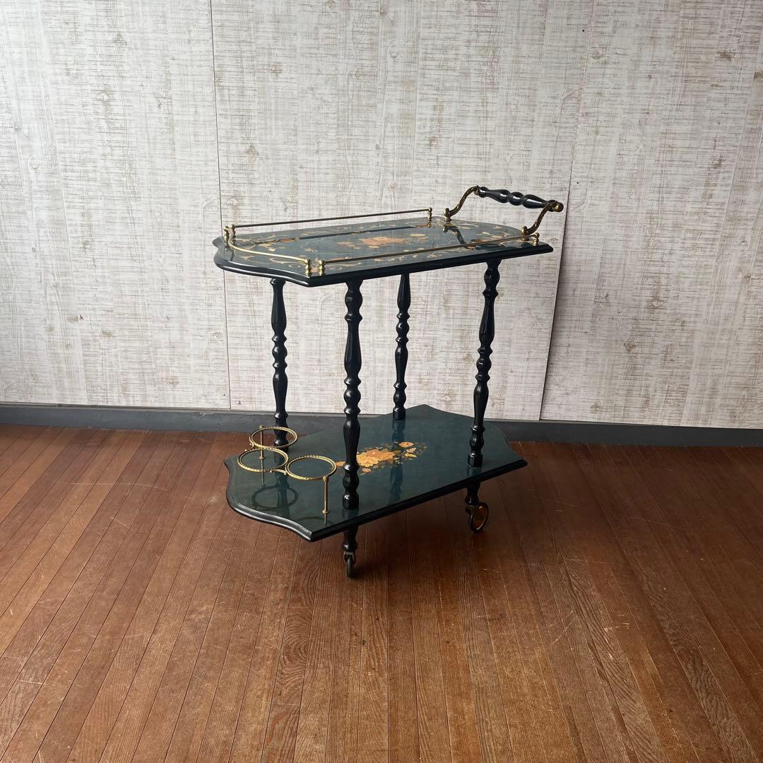 【アンティーク】イタリア製 象嵌細工 サービスワゴン キッチンワゴン 古道具