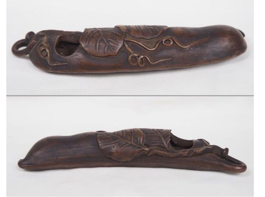 送料無料　江戸時代　備前焼　豆形掛け花入れ　煎茶道具