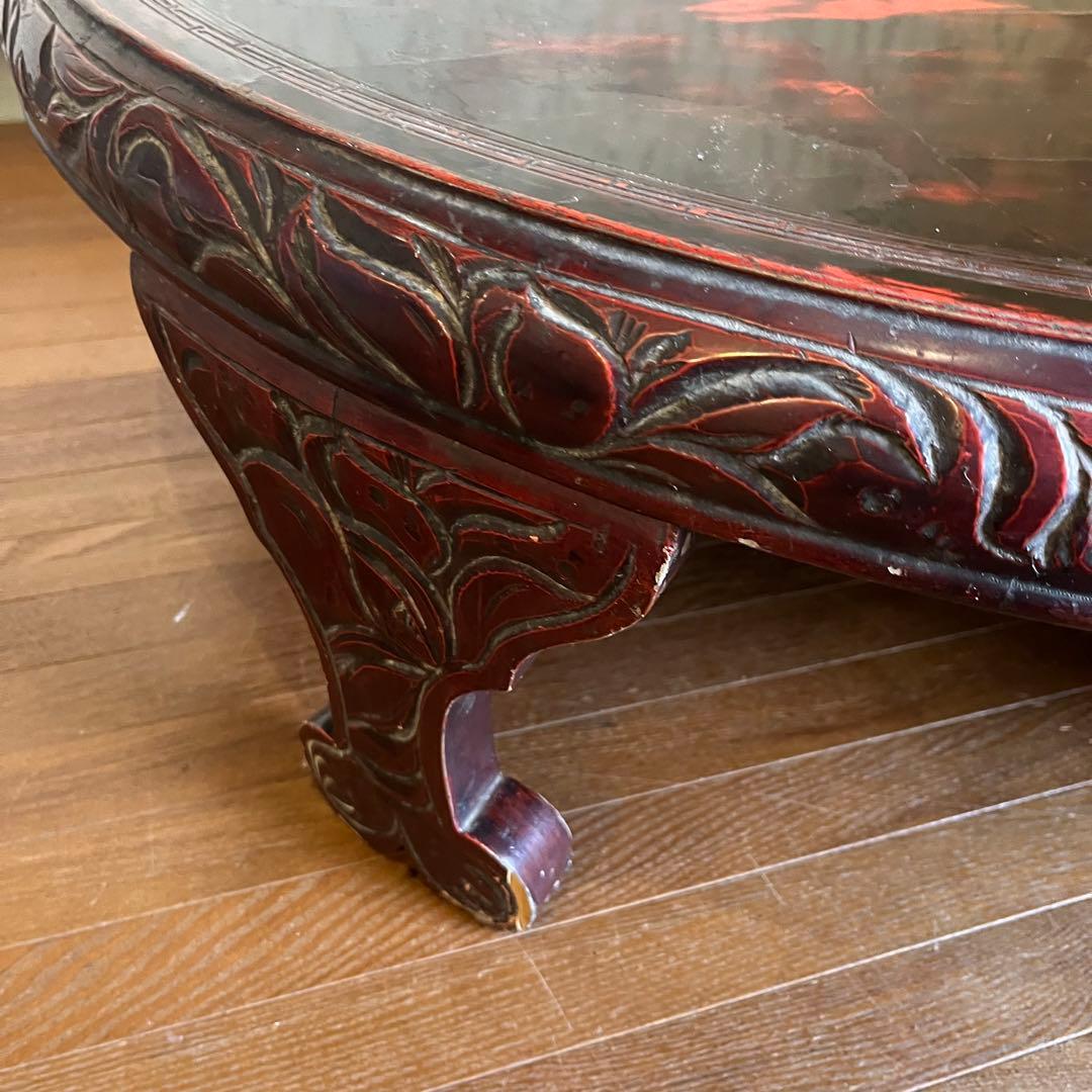 【アンティーク】李朝 彫刻 天然木 座卓 ちゃぶ台 センターテーブル 古家具