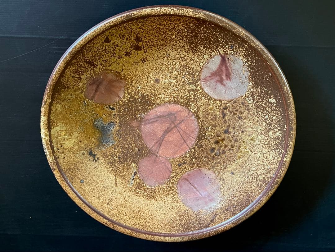 【美品】「母」 備前焼 大皿 馬場 祥輔 窯変 牡丹餅 胡麻 共箱 （E）