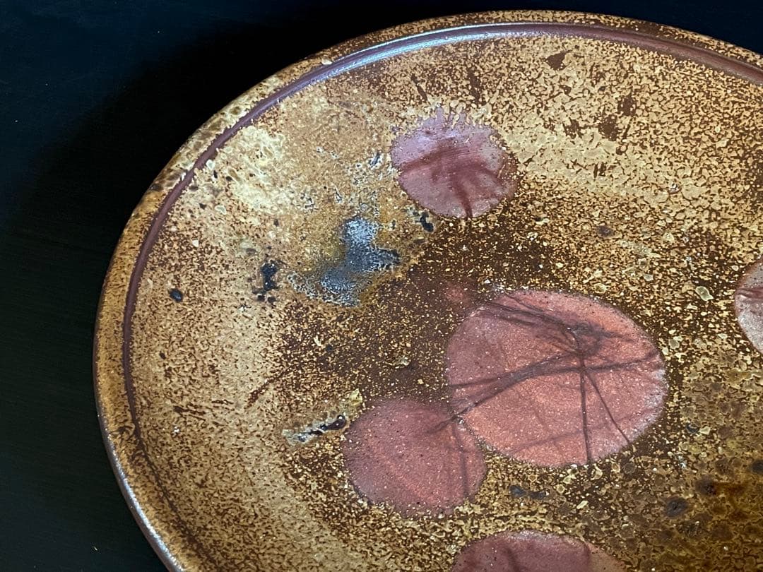 【美品】「母」 備前焼 大皿 馬場 祥輔 窯変 牡丹餅 胡麻 共箱 （E）