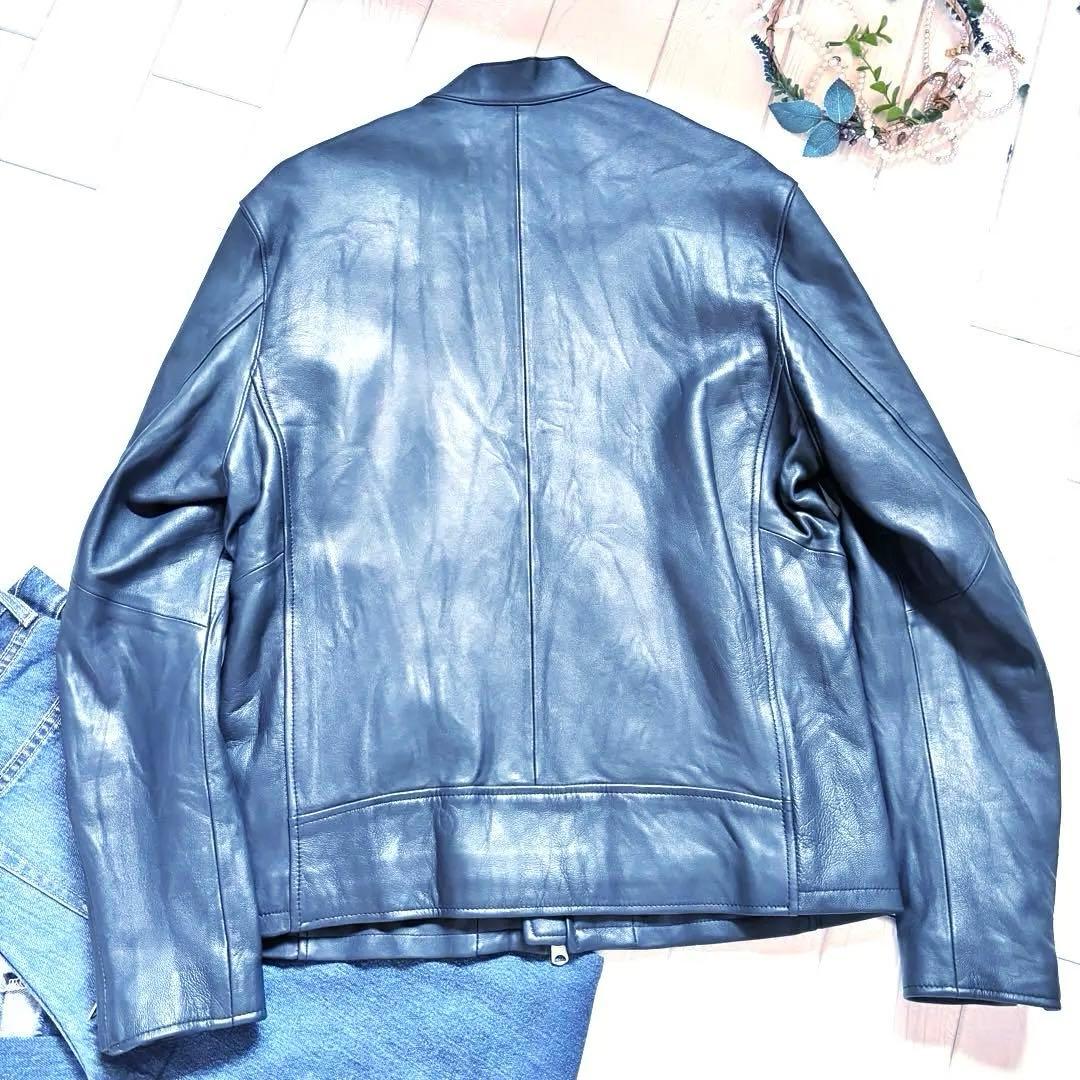 美品　レザージャケット　ライダース　メンズ　ビギ　ラムレザー　シングル　ネイビー