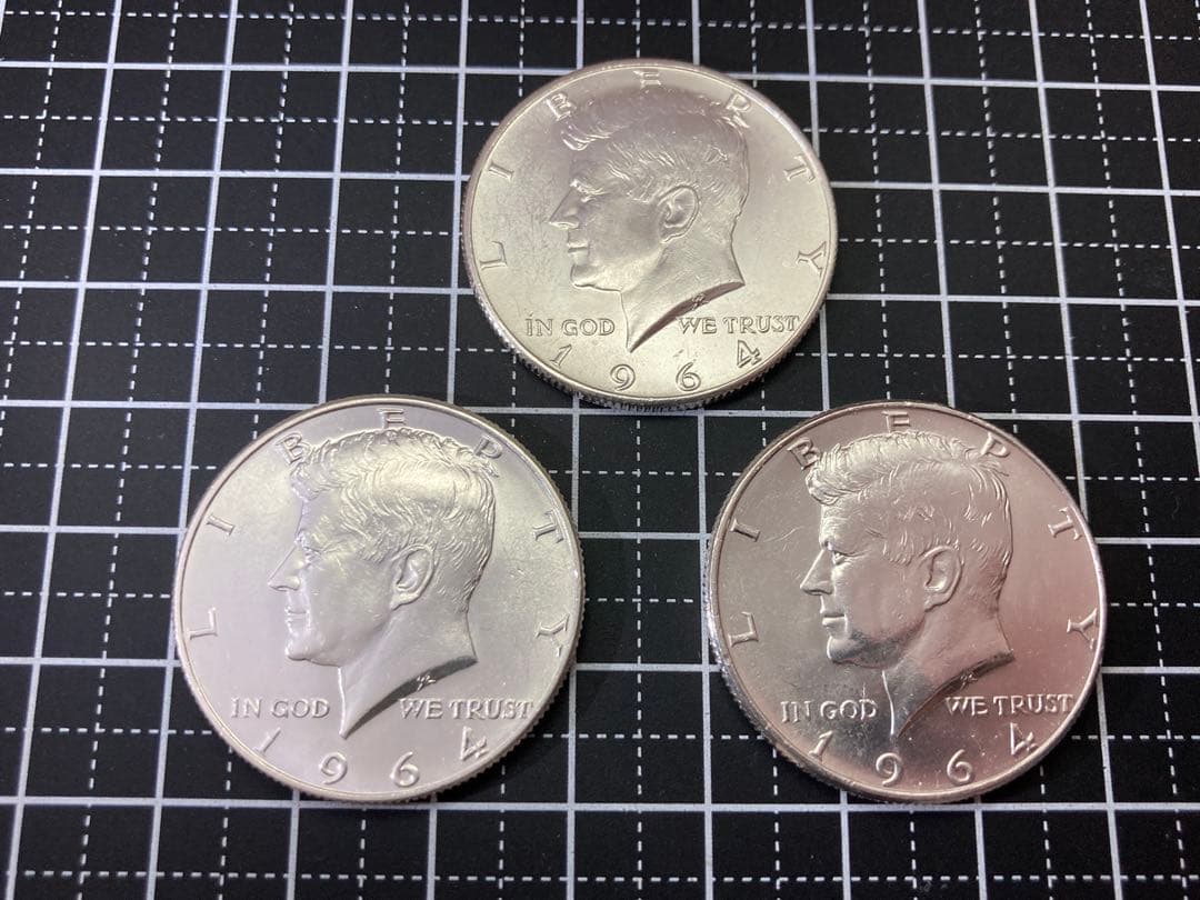 【アメリカ】ケネディハーフダラー銀貨3枚(1964年)