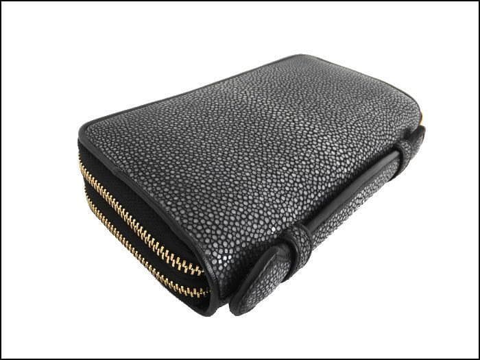 売り尽くし特価★ゴダン Wガルーシャエイ革Wジッパー取っ手付長財布 8105BK