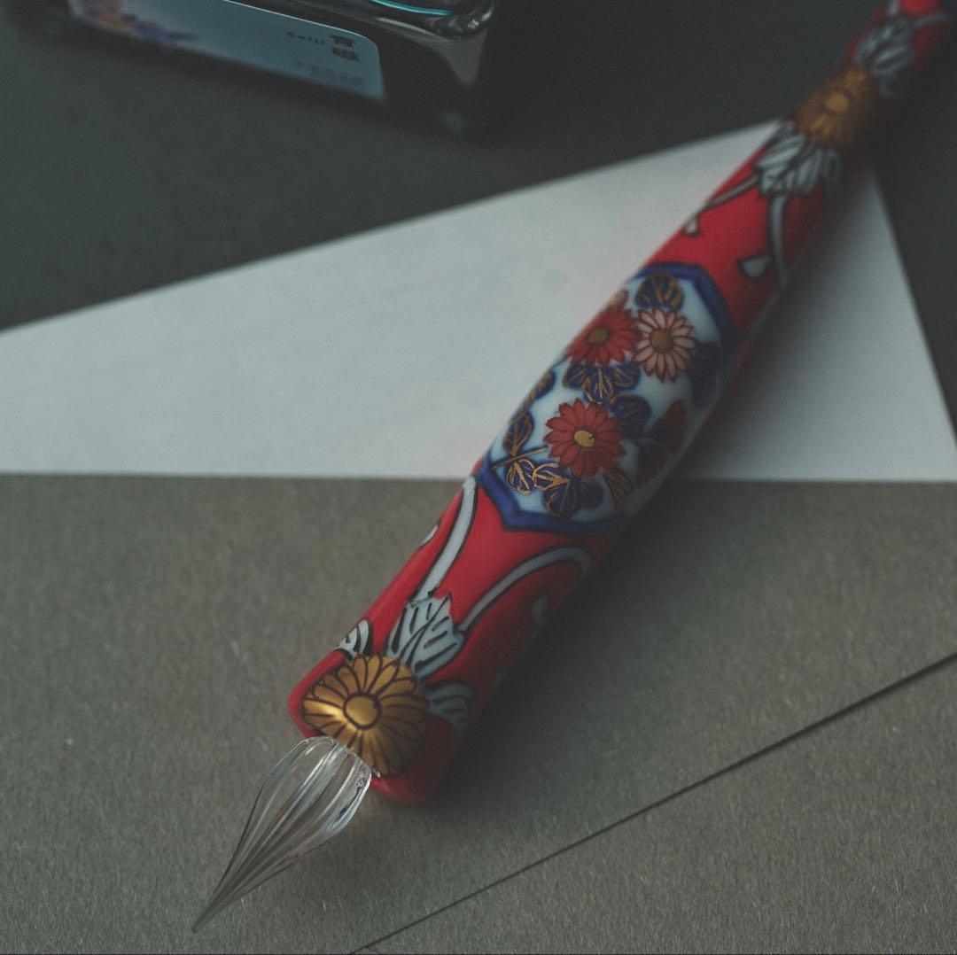 HIZEN5 ガラスペン IMARIPEN 金彩赤濃唐花文 伊万里焼