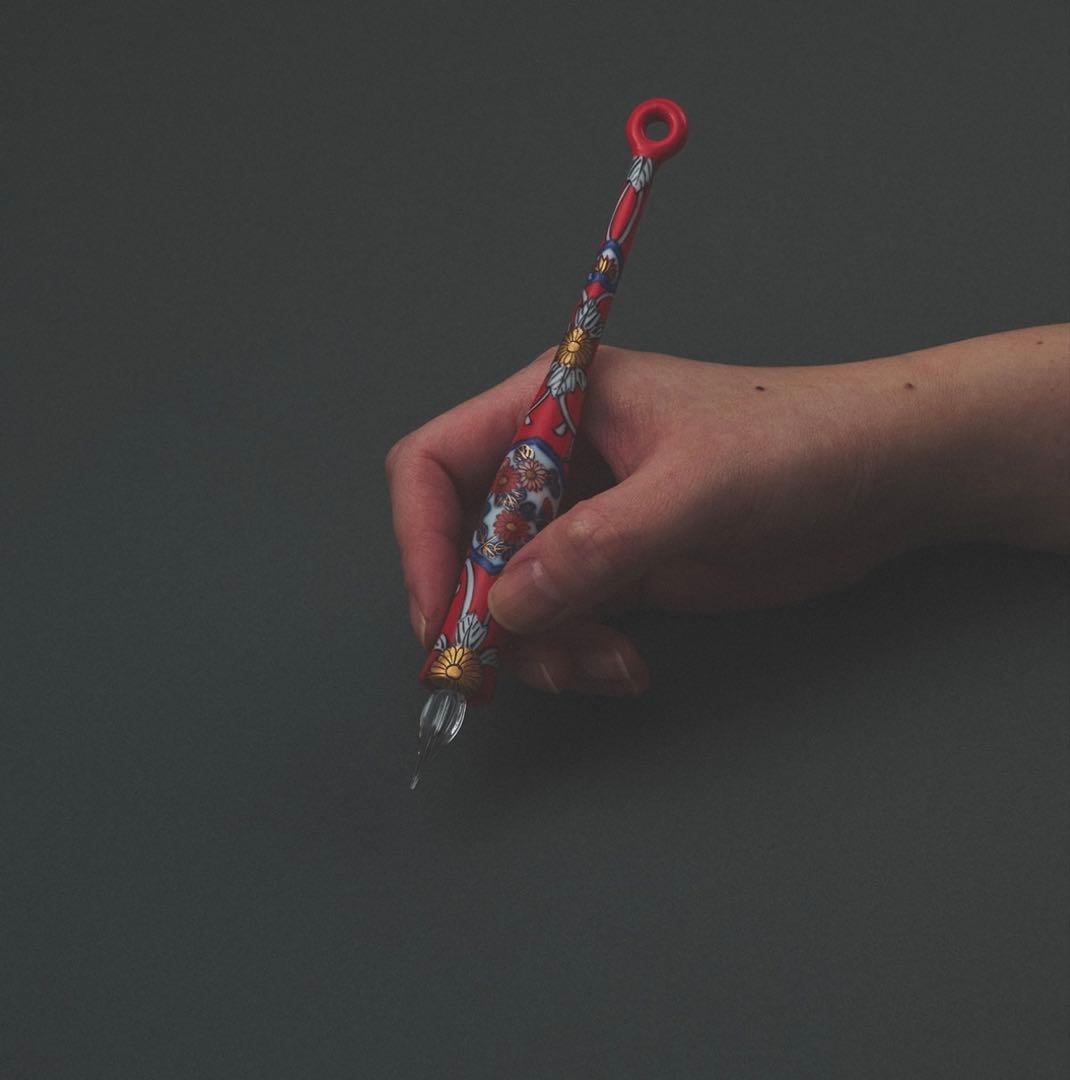 HIZEN5 ガラスペン IMARIPEN 金彩赤濃唐花文 伊万里焼