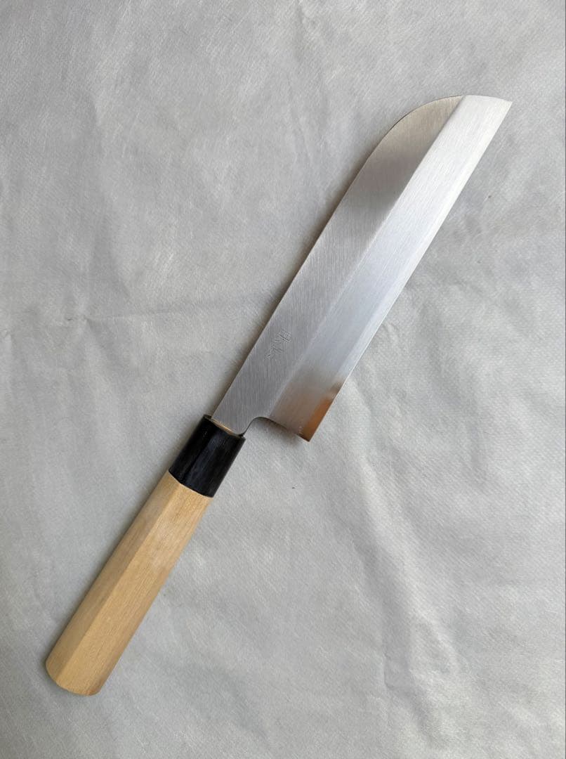 堺刃物　薄刃 鎌型　包丁　白鋼　7寸　水牛角柄