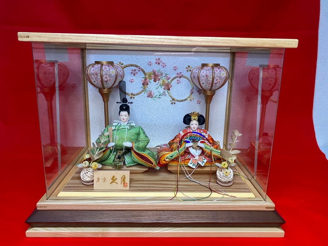 東京久月　雛人形親王飾り白木アクリルケース・間口約４１×奥行約３１×高さ約３１㎝