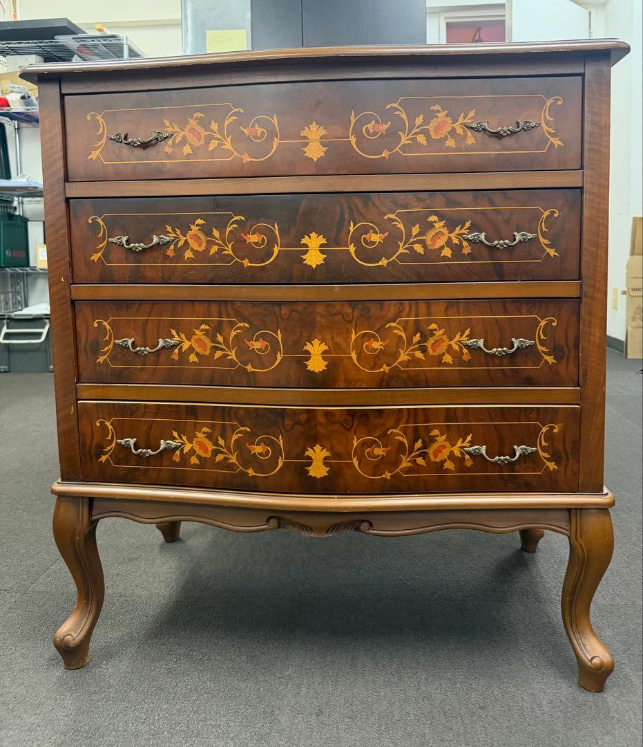 イタリア製 木製4段チェスト 猫脚