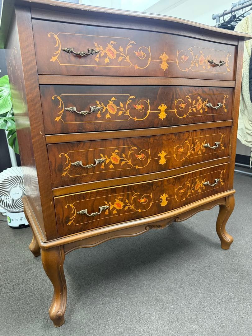 イタリア製 木製4段チェスト 猫脚