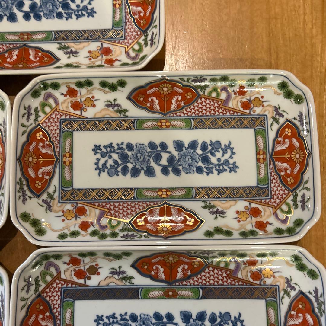 有田焼【 中島誠之助監修 】古伊万里絵付　角長皿　五枚