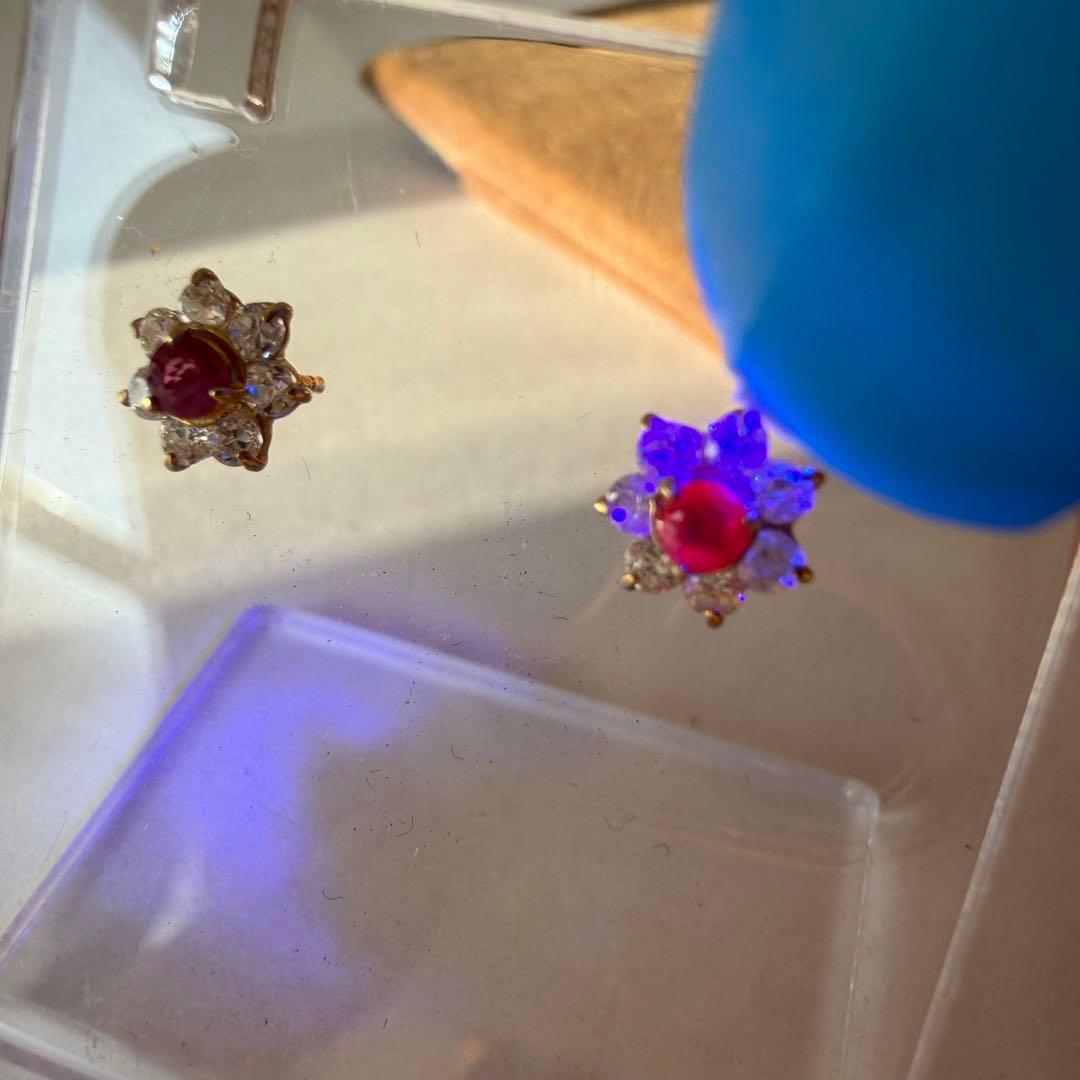 くーちゃん　K10 ルビー　キュービックジルコニア　フラワー　ピアス