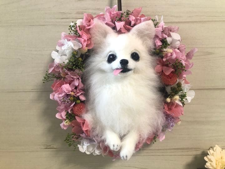 羊毛フェルト　オーダーフラワーリース　ぎんじりリースオーダー