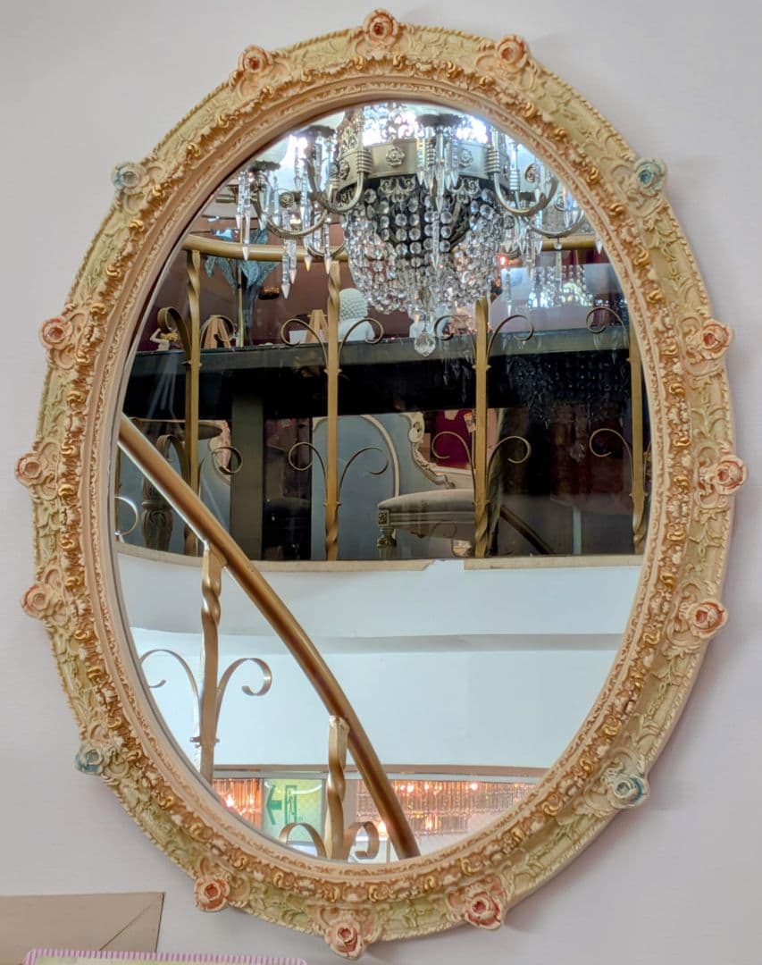 アンティーク イタリア製 フラワー ミラー ホワイト 75×95㎝